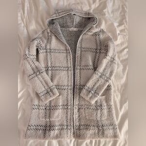 89th & Madison Long Hooded Pocket Cardigan Cream With Black Stripes Size Small